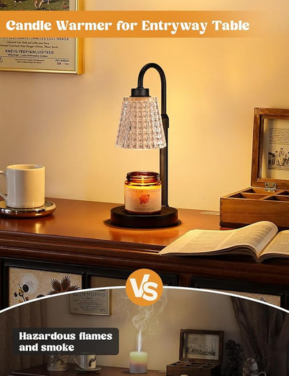 Innqoo Black Crystal Candle Warmer Lamp with Timer, Dimmable Candle Warmer for Jar Candles, Height Adjustable Wax Melts Warmer, Birthday Gifts for Women Mom, House Warming Gifts New Home Decor