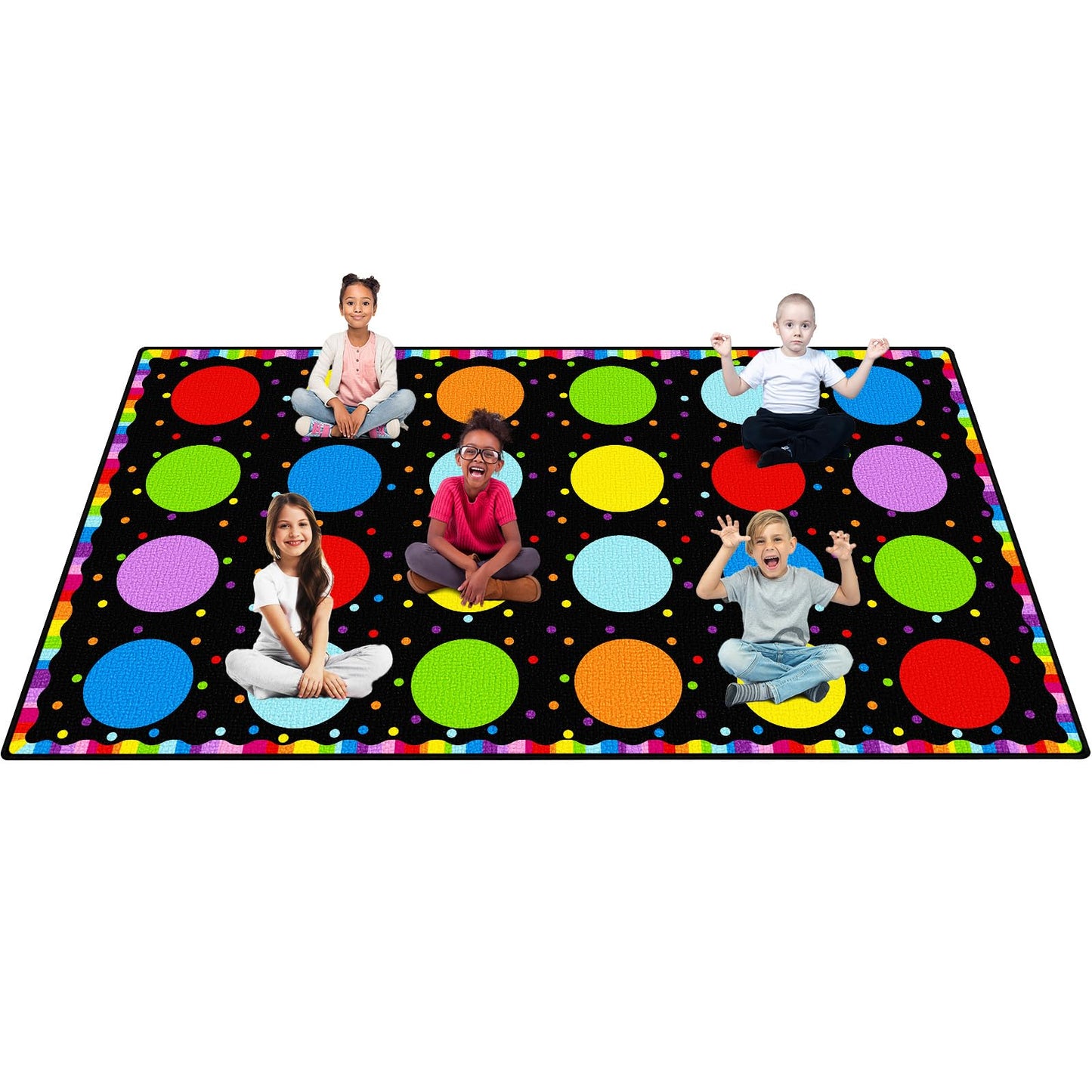 Boooooom Jackson Classroom Rug - 7'6''x13'12'' Rainbow Seating Dots Preschool Classroom Carpet, Non-Slip & No-Trip Edges, Vibrant Colors for Kids Playroom Floor Mat