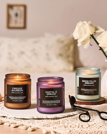 M&SENSE Snow Filled Dream - Jasmine & Pine Scented Natural Soy Wax Cotton Wick Candle for Home Decor, 7.05oz 50 Hours Long Lasting Winter Scent Holiday Gifts for Women Men