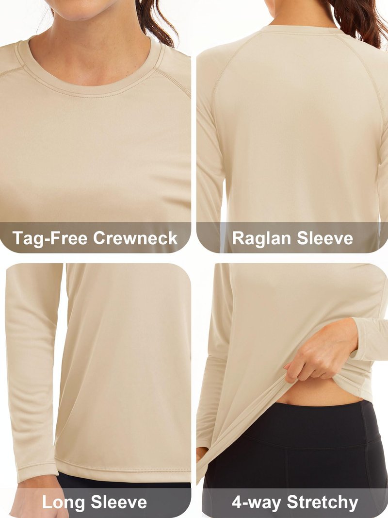 MAGCOMSEN Running T Shirts Women T Shirts for Women UPF 50+ Sun Protection Shirts for Women Long Sleeve Shirts Summer Shirts for Women Quick Dry Tee Light Apricot