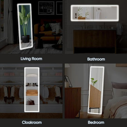 OLIXIS 21"x 64" LED Full Length Mirror with Lights, Standing Lighted Floor Full Body Mirror with 3 Color Lighting, Wall Mounted Mirrors for Bedroom, Bathroom, Entryway with Tempered Glass