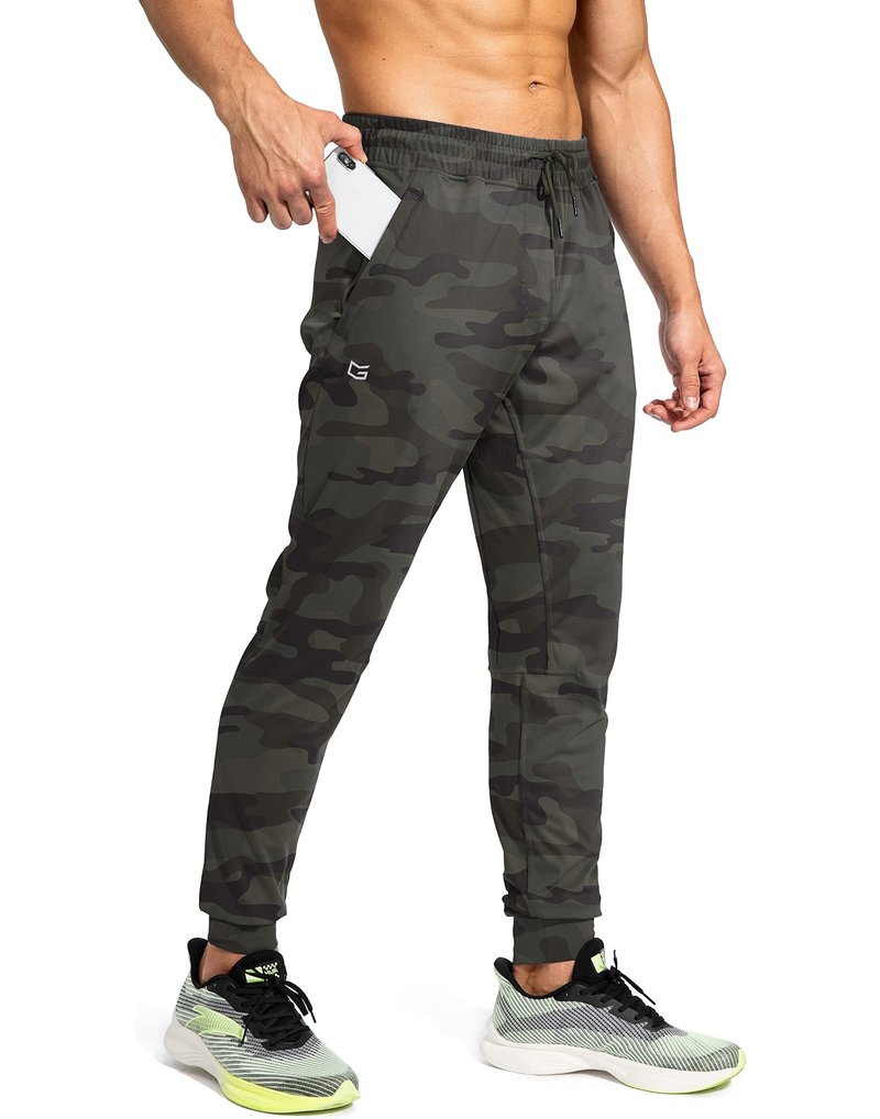 G Gradual Men's Sweatpants with Zipper Pockets Athletic Pants Traning Track Pants Joggers for Men Soccer, Running, Workout(Green Camo,XXL)