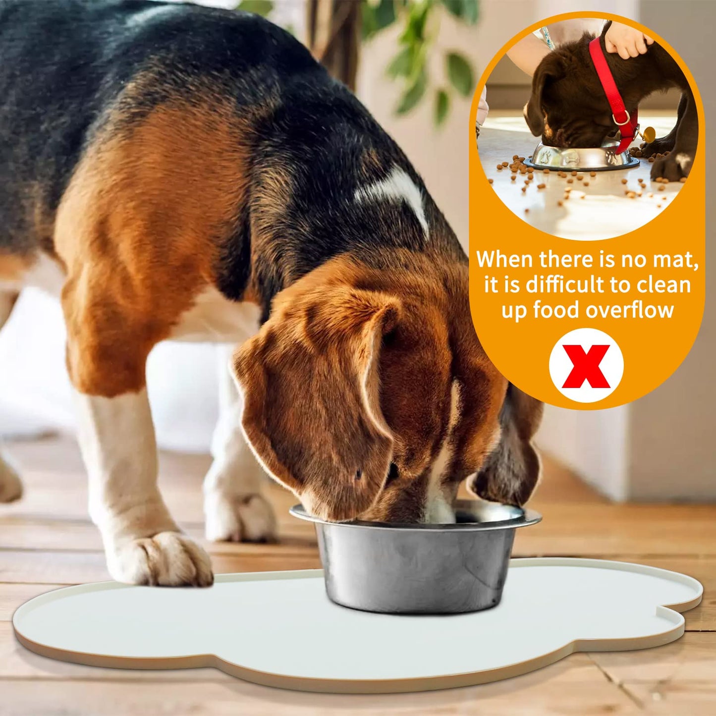 Ptlom Silicone Pet Feeding Mat for Dogs and Cats, High-Lips Pet Placemat Non-Slip Waterproof Bowl Mats Prevent Food and Water Overflow, Puppy Dish Tray Mat Suitable for Small Medium Large Pets, Beige
