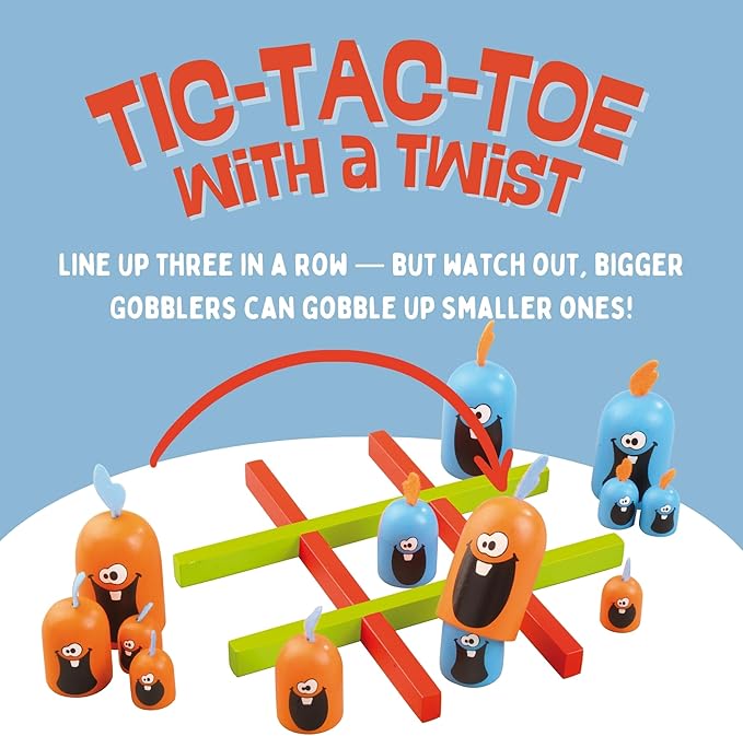 Blue Orange Gobblet Gobblers Plastic - Tic Tac Toe Strategy Game for Kids Families and Adults Educational and Award Winning