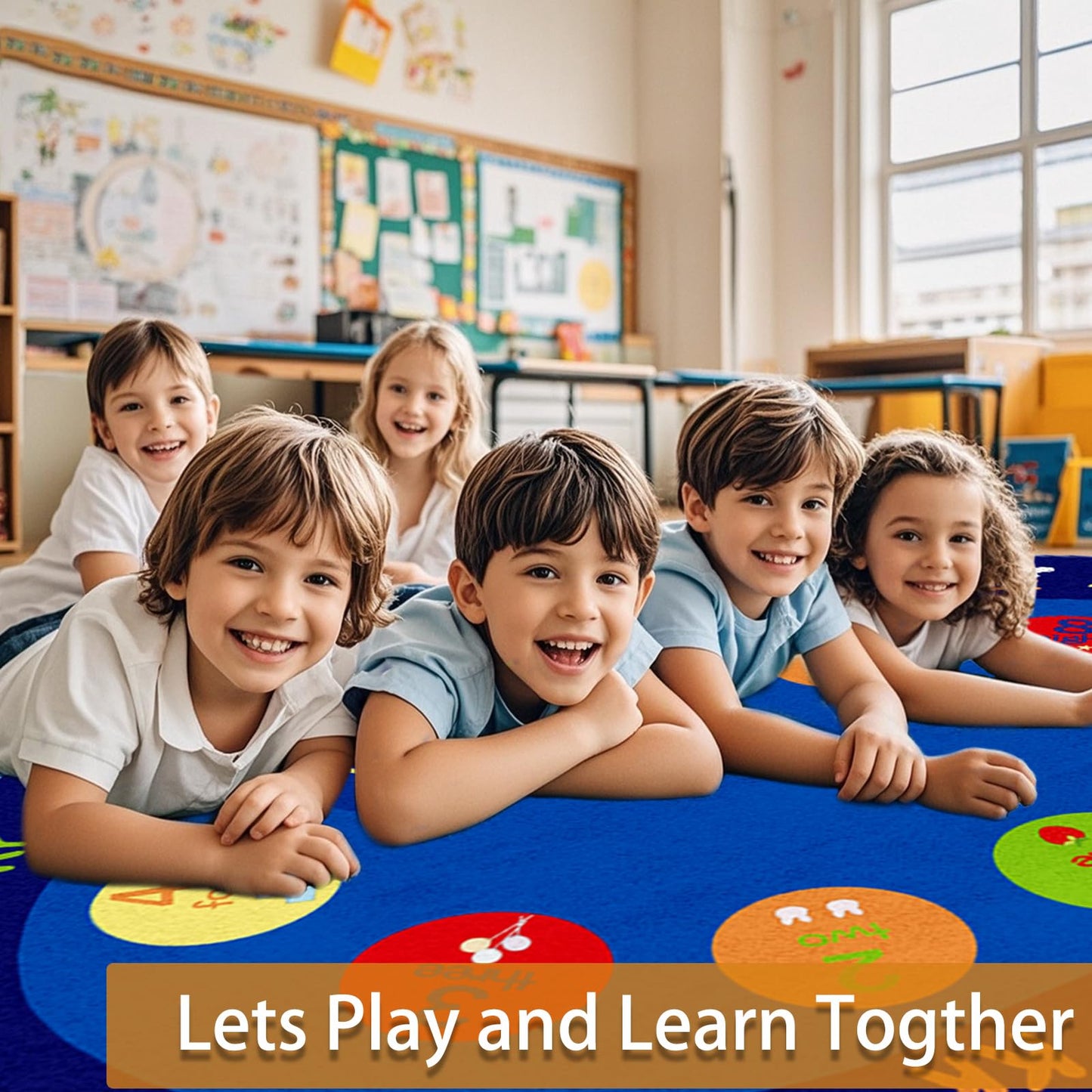 Large Oval Classroom Rug, 6×9Ft ABC Rugs for Kids Playroom, Education Classroom Circle Time Carpet Elementary for Learning Alphabet, Numbers, Words, Area Preschool Playmat for Daycare Kindergarten