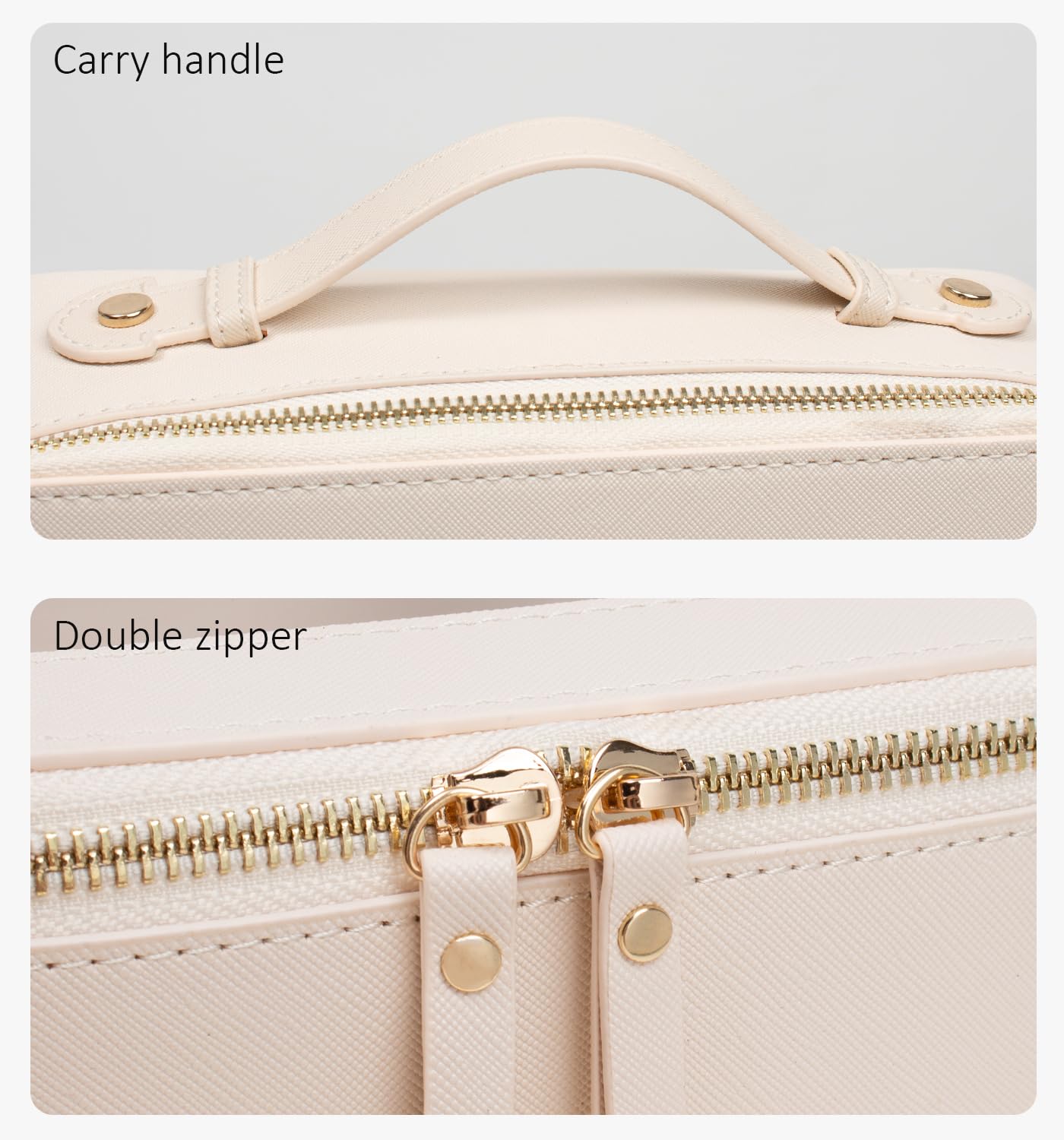 LETGO Clear Makeup Bag Organizer, Travel Toiletry Bag Cosmetic Case for Women, Portable Make Up Skincare Pouch Car Organizer Bag with Zippers for Essentials(Large-Beige)