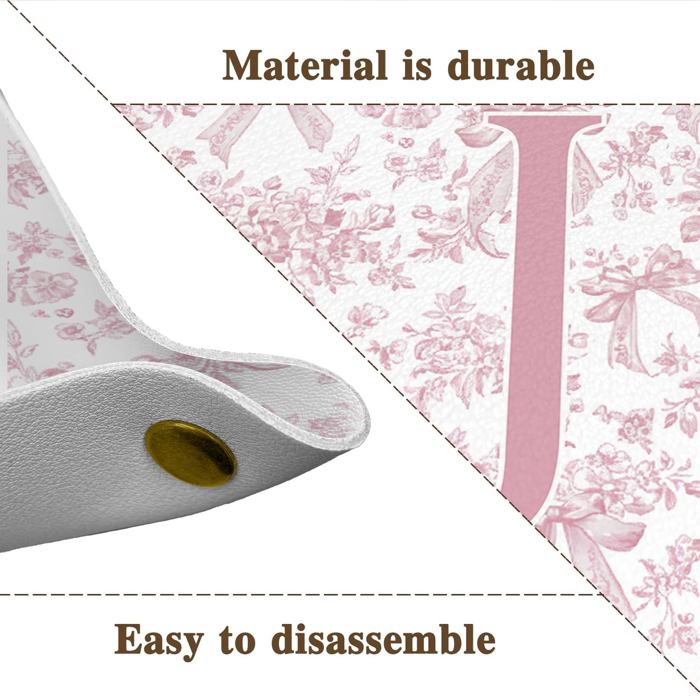 Dilemat Gifts for Women Initial Valet Tray,Pink Bow Personalized Gifts for Women Mom Grandma Girlfriend,Nightstand Desk Accessories PU Leather Tray Organizer for Birthday Christmas Gift Ideas (J)