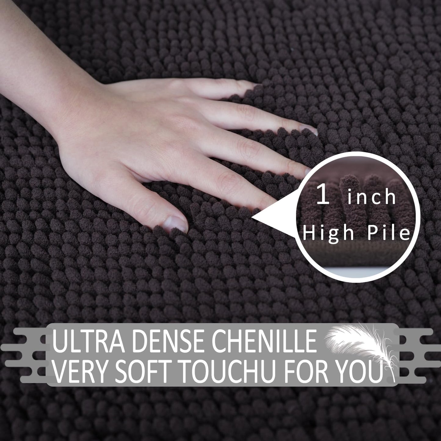 Flotstiga Bathroom Rugs 23x15,Super Absorbent Soft,Thick,Machine Washable Chenille Bath Mat,Non Slip Toilet Floor Rug,Bath Mats for Bathroom Floor, Home Decor Accessories,Coffee