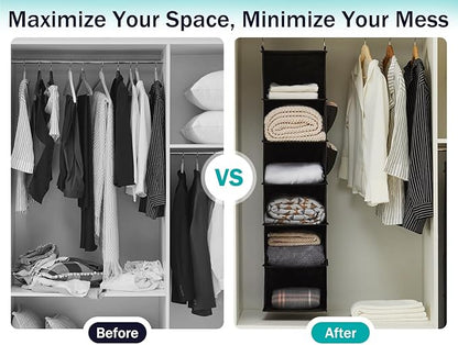 YOUDENOVA Hanging Closet Organizer, 6-Shelf Closet Hanging Storage Shelves