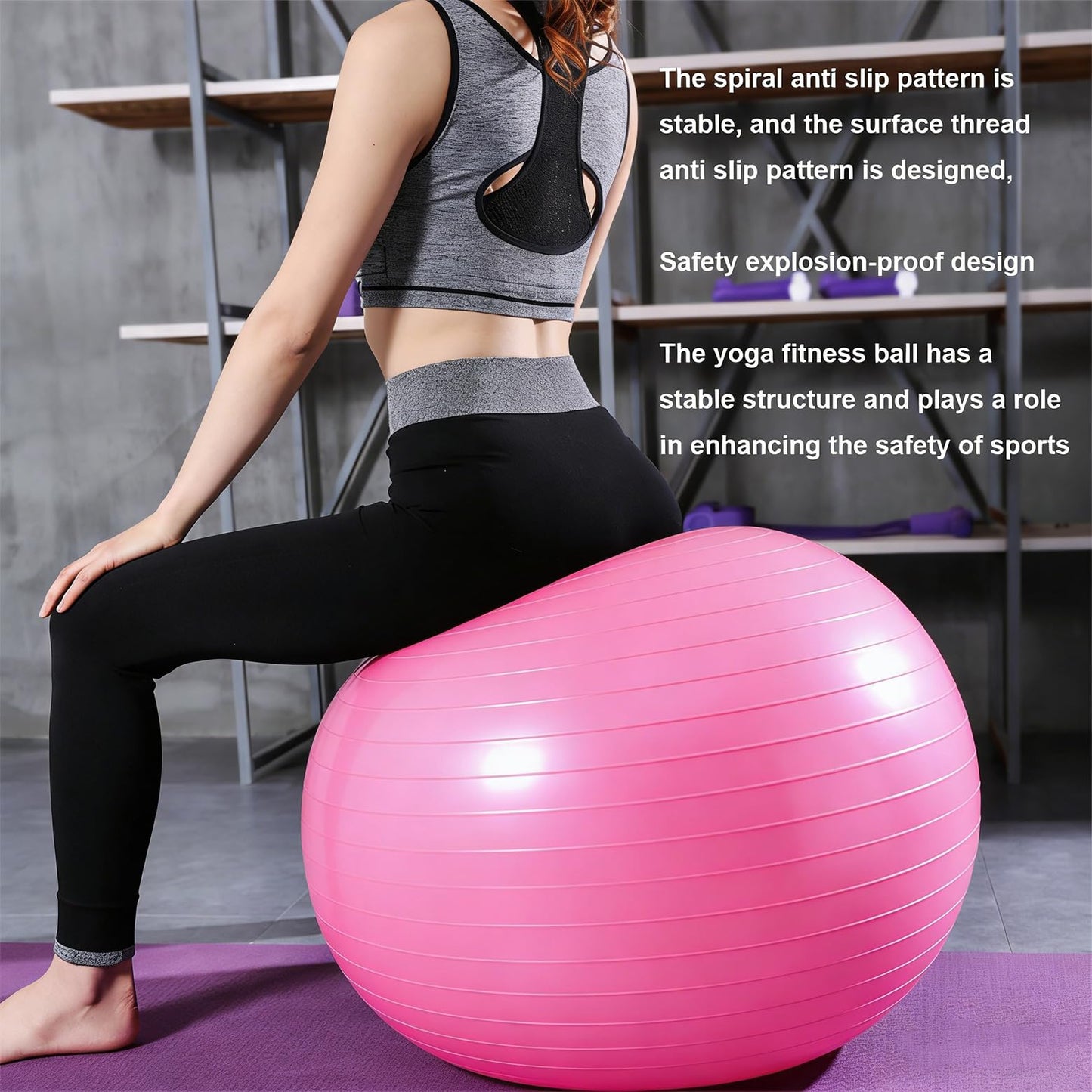 Yoga Exercise Ball, Balance Pregnancy Ball(25in /65cm) with Pump, Explosion-Proof Heavy Duty Swiss Balls for Fitness, Body Balance, and Physical Therapy, Posture Training/Pink