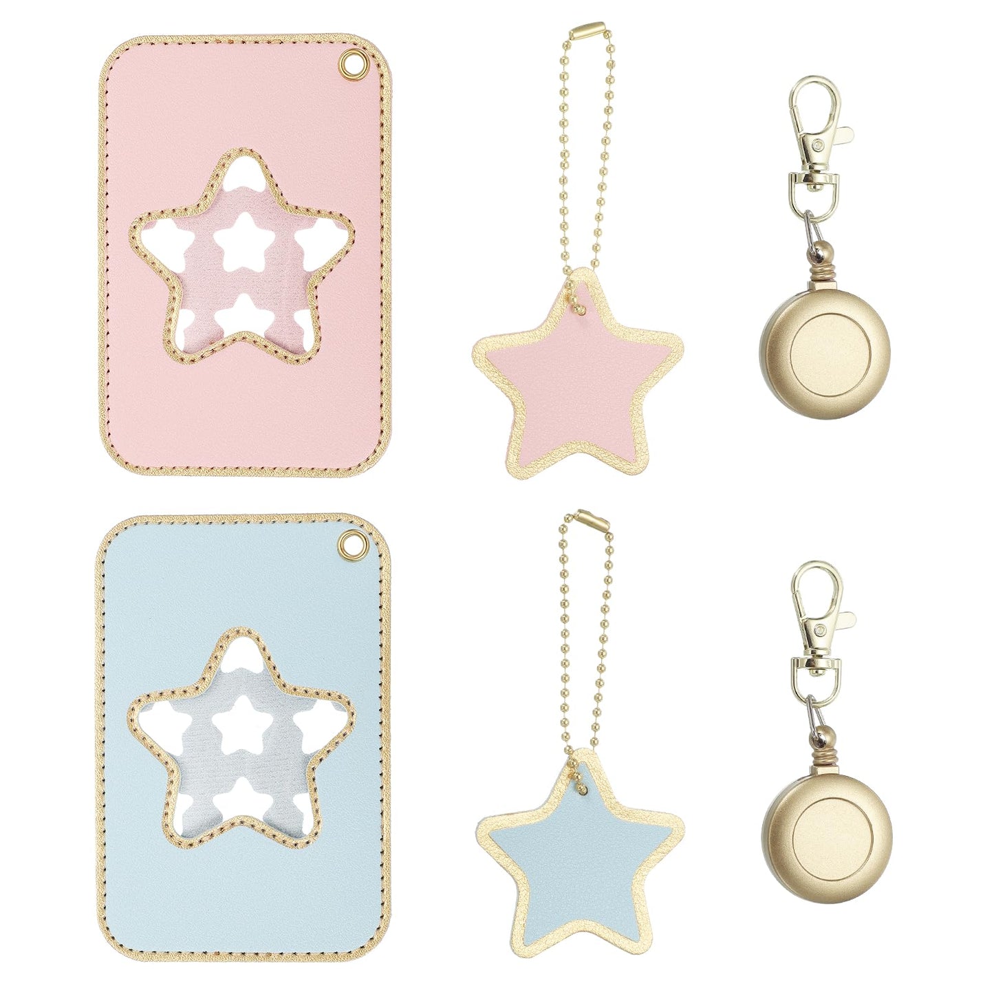 PATIKIL Retractable Badge Holders, 2 Pcs Cute Leather ID Holder with Badge Reels Keychain ID Card Clip Protector Cover for Women Work Office Business Trip, Pink/Light Blue