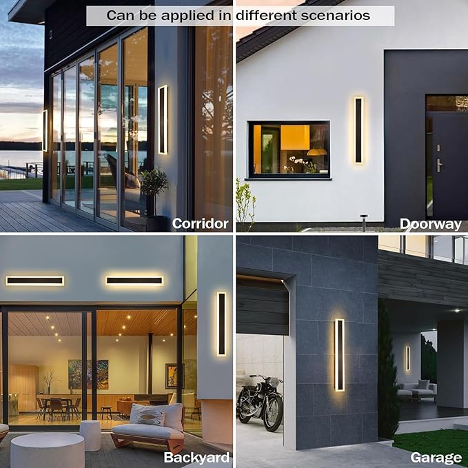 24 Inch Black Outdoor Wall Light Modern LED Exterior Wall Sconce, Long LED Linear Exterior Lights 3000K for Garage Doorway Patio Stairway