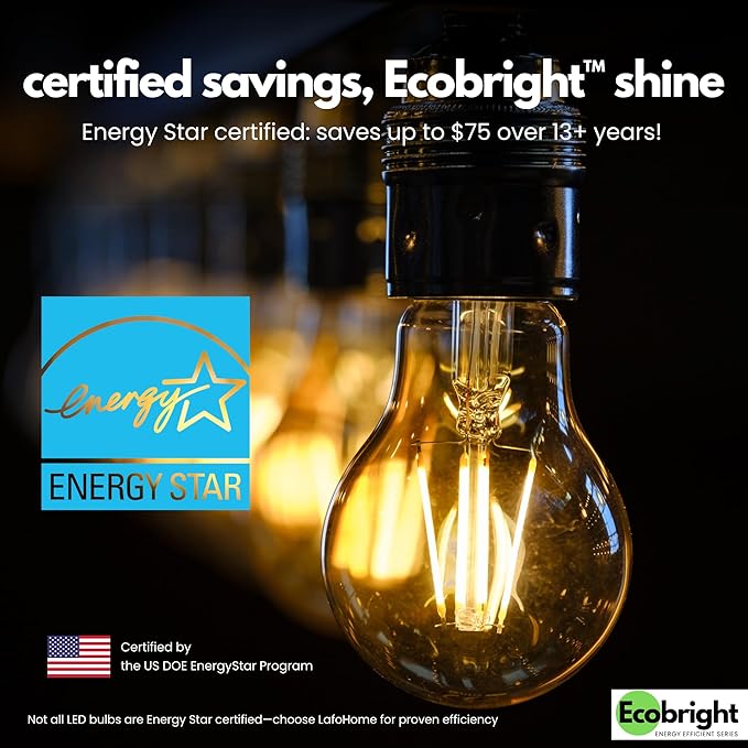 EcoBright 4PK Dimmable A19 LED Filament Bulb, 10W (100W Equivalent), E26 Base, 1100 Lumens, CRI90+, Flicker-Free Clear Glass, Energy Star Title 20, Warm White 2700K