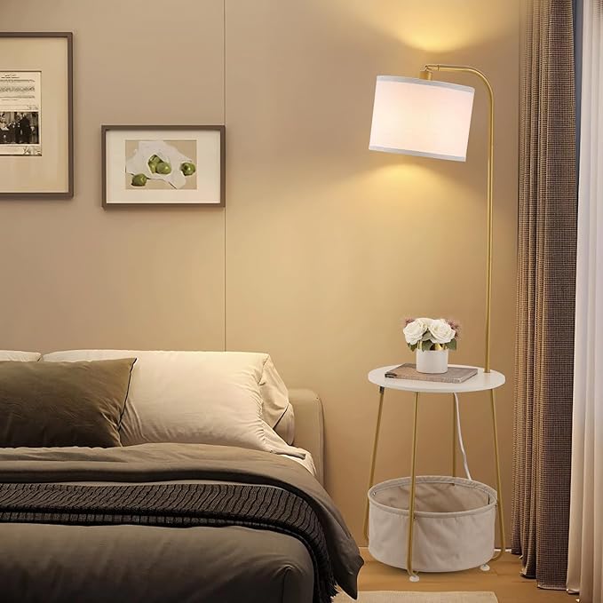 Floor Lamp with Cat Bed, Adjustable Lampshade, 3 Color Temperatures, Foot Switch Control, Tall Standing Lamp with Pet House, Modern Lighting for Living Room Bedroom Decor, Gold