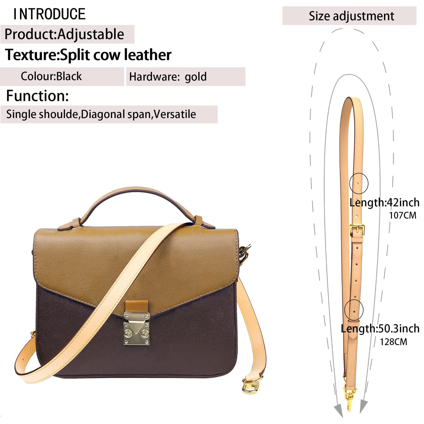 LDKJ Vachetta Leather Adjustable Crossbody Strap for Women's Crossbody Handbags (Beige)