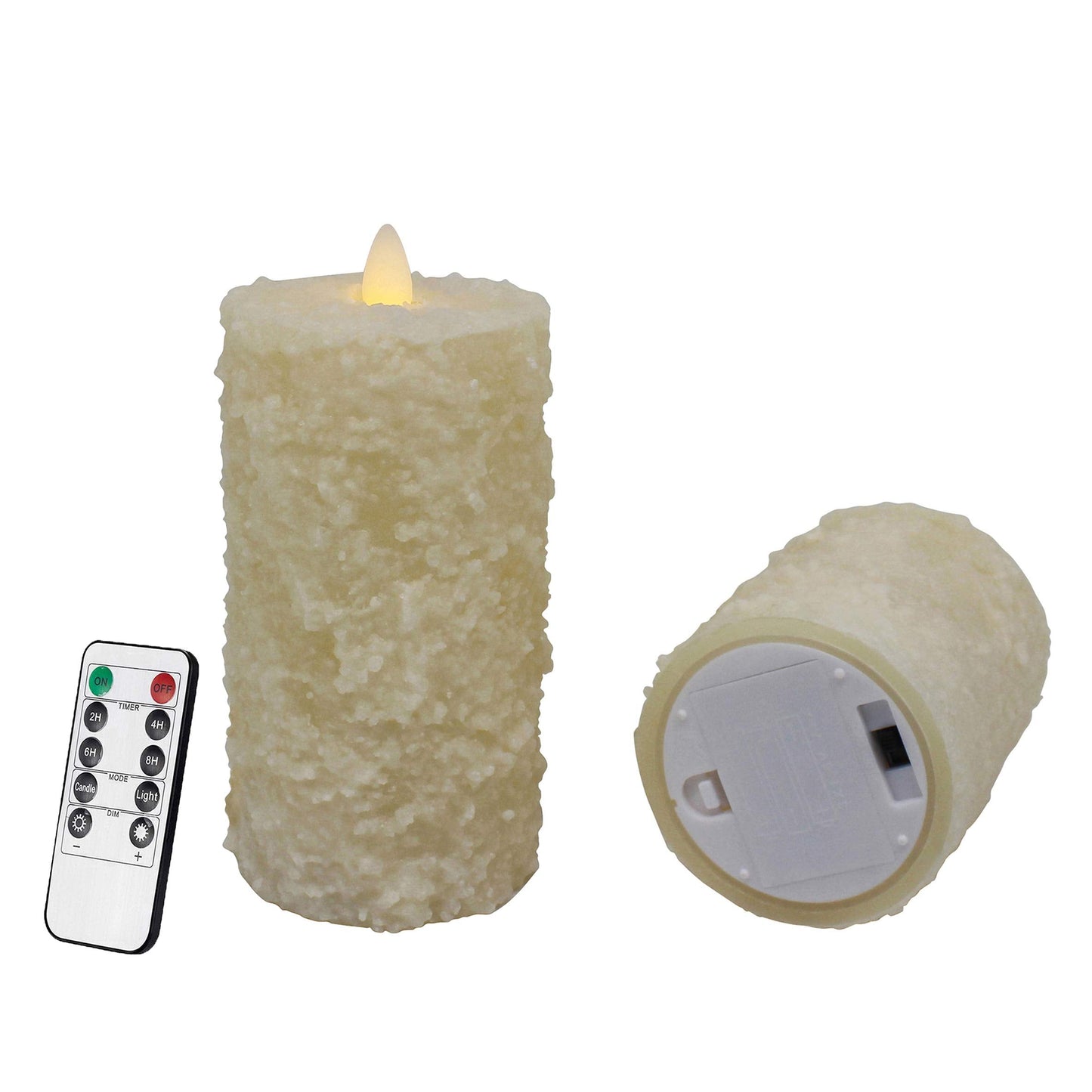 CVHOMEDECO. Rustic Textured Flameless Battery Operated LED Pillar Candles with Timer and Remote Control, Farmhouse Real Wax Flickering Dancing Flame Lights, H 6 & 4 Inch, Set of 2, Ivory