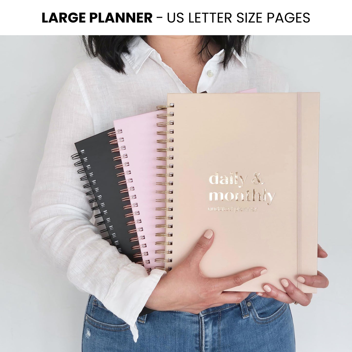 Undated Daily Planner | 2026 Calendar | Large Daily and Monthly Planner with Hourly Schedule, 8.5" x 11" | 6 Month, Full Page a Day, To do List, Time Blocking, Beige Aesthetic Hardcover Spiral Notebook