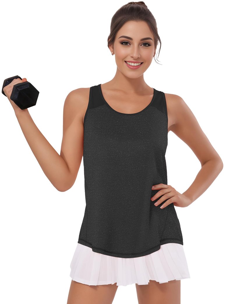 AURUZA Womens Workout Tops, Racerback Tank Tops for Women Athletic Yoga Tops Mesh Tennis Shirts Running Sleeveless Gym Top (Black, Small)