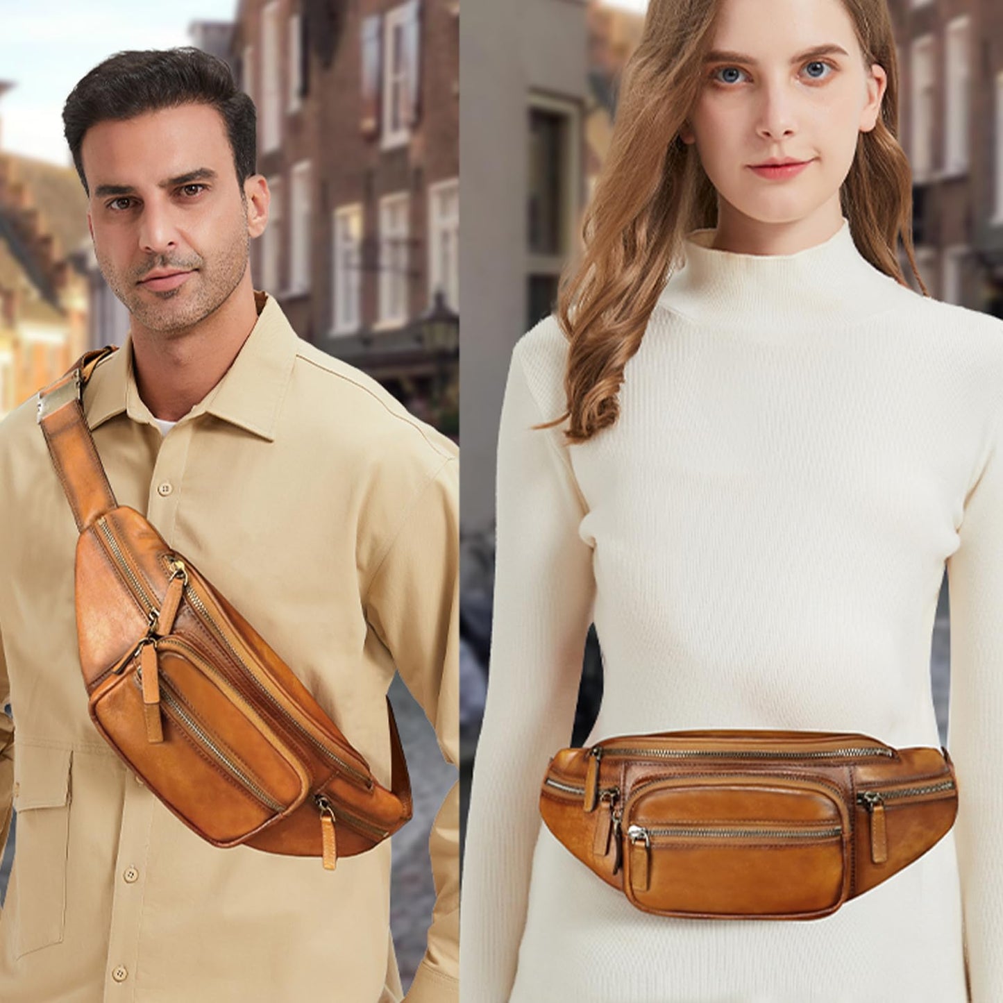 Genuine Leather Fanny Packs for Women and Men Waist Bag Vintage Hip Bum Bag Over Shoulder Crossbody Sling Bag (Coffee)