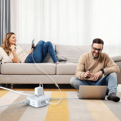 10 Ft Surge Protector Power Strip - YISHU 3 Side Outlet Extender with 8 Widely AC Outlets and 4 USB Ports, 10 Feet Extension Cord with Flat Plug, Wall Mount Desk USB Charging Station, ETL,White