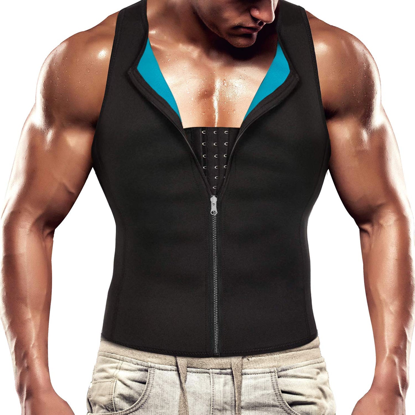 NonEcho Men Waist Trainer Vest Sweat Vest Hot Neoprene Zipper Sauna Girdle Tank Top Workout Shirt Shapewear Black