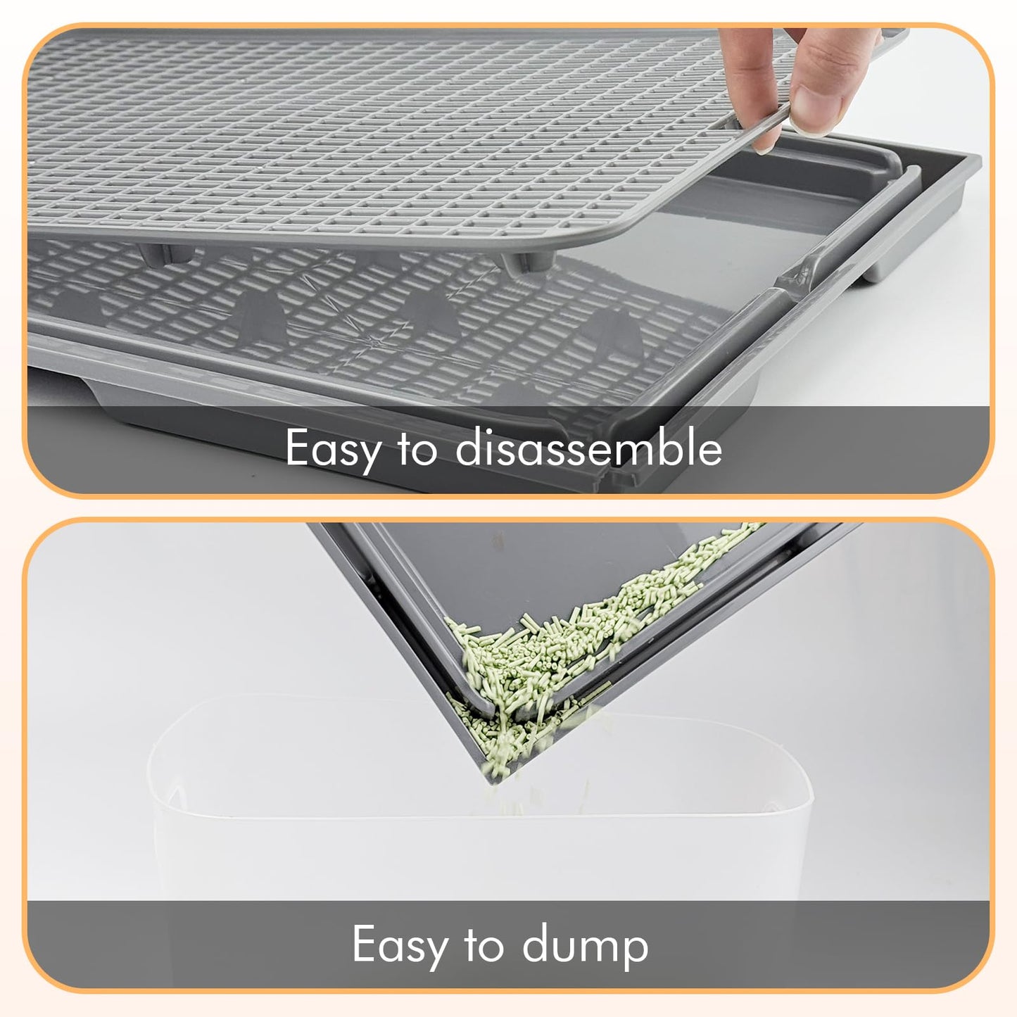 Rarenut 2Pack Cat Litter Box Step, Litter Catcher, Expandable Interlock Litter Mat, Washable Easy Clean, Waterproof & Urine Proof, Dark Grey