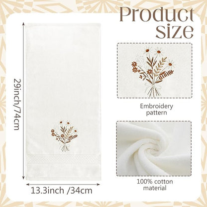 2 Pcs Boho Flowers Hand Towels Beige Bathroom Wildflowers Decor 14x29 Inch
