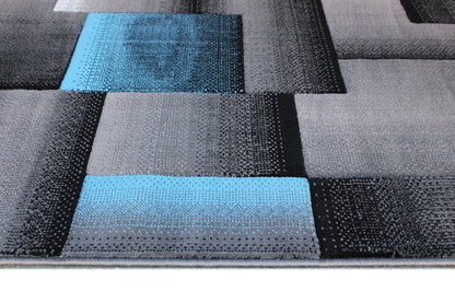 Masada Rugs, Modern Contemporary Area Rug, Blue Grey Black (8 Feet X 10 Feet)