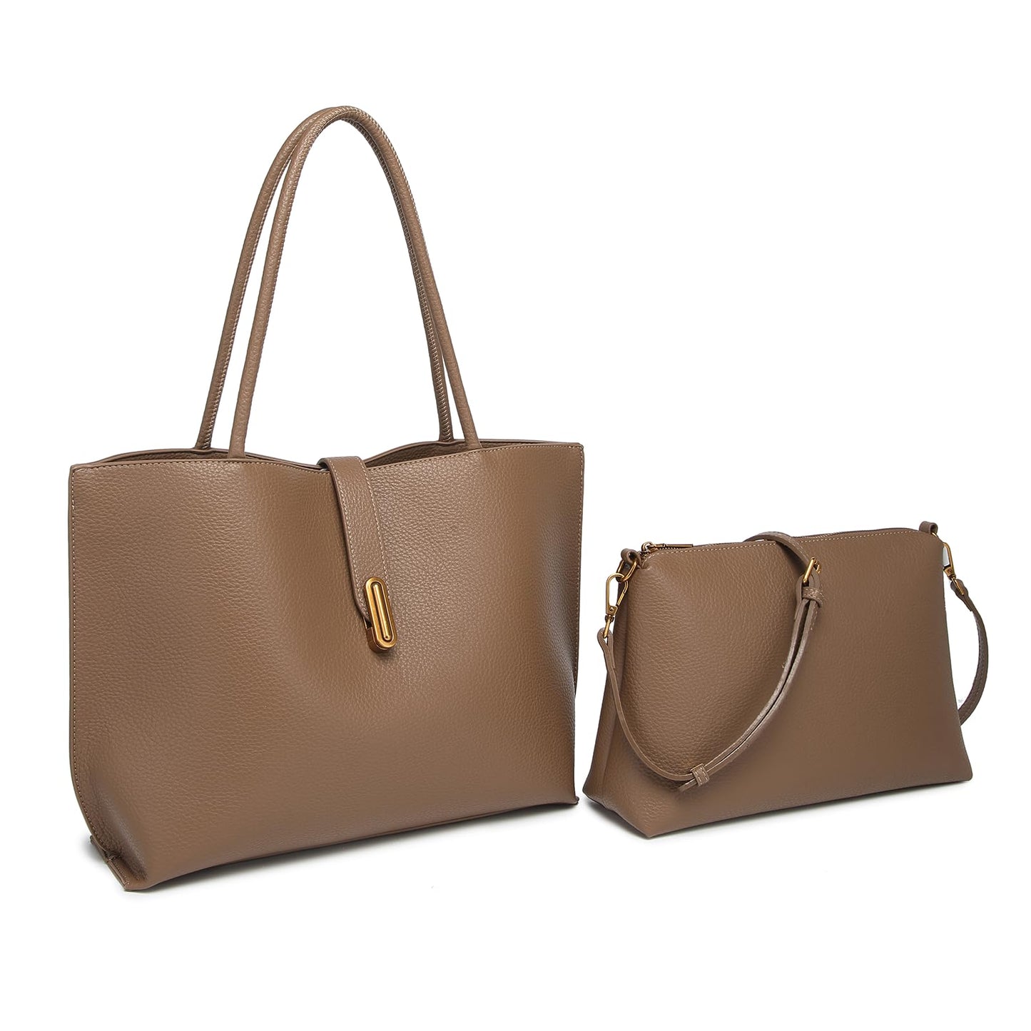 Vegan Leather Tote Bag for Women,UPGRADED LARGER SIZE 2-in-1 Shoulder Handbag with Removable Pouch,Work & Daily Use(Large - Vegan Leather - brown)