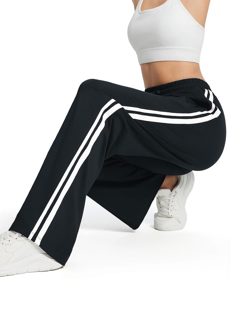 Tapata Extra Tall Woman 36" Inseam Stripes Sweat Pant High Waisted Drawstring Gym Exercise Lounge Joggers, Black, S