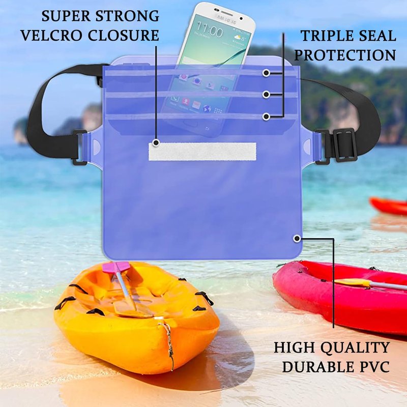 CADONO 2-Pack Waterproof Pouch with Adjustable Waist Strap | Screen Touch Sensitive Dry Bag, Keep Your Phone and Valuables Dry, Perfect for Swimming Kayaking Boating Fishing Beach Diving (Gray+Black)