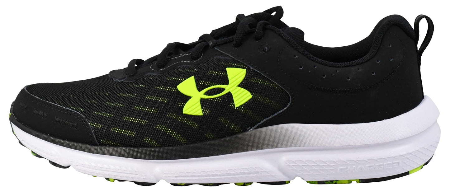 Under Armour Men's Charged Assert 10 Shoes, (004) Black/Black/High Vis Yellow, 9 X-Wide
