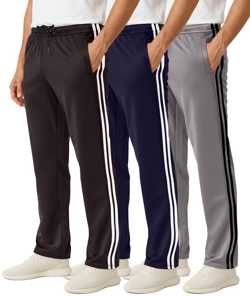 Real Essentials 3 Pack: Men's Mesh Open Bottom Sweatpants Gym Active Athletic Workout Casual Pants with Pockets- Set 5 L