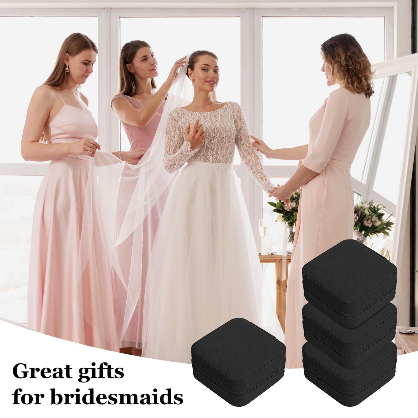 Meyeyaia 12pcs Mini Travel Jewelry Case,Black Bridesmaids Proposal Small Jewelry Box Mini Jewelry Organizer,Small PU Leather Portable Storage Box for Rings,Earrings,Necklaces,Pendants,Bracelets
