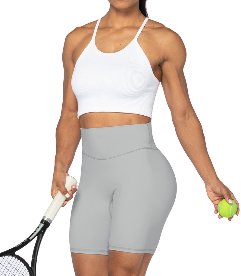 Sunzel 8" High Waist Biker Shorts for Women No Front Seam Soft Yoga Workout Gym Bike Shorts Tummy Control Squat Proof Gray