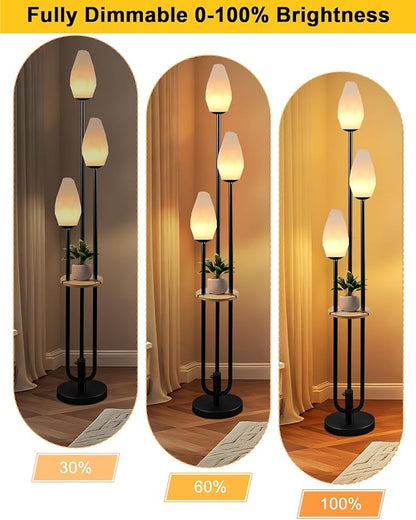 Lightdot Black Dimmable Floor Lamp with Table, 63IN Mid-Century Oval Floor Lamps with 3000K Soft Warm White Bulbs, 3-Lights Candle Holder Style Modern Tall Standing Lamp for Living Room