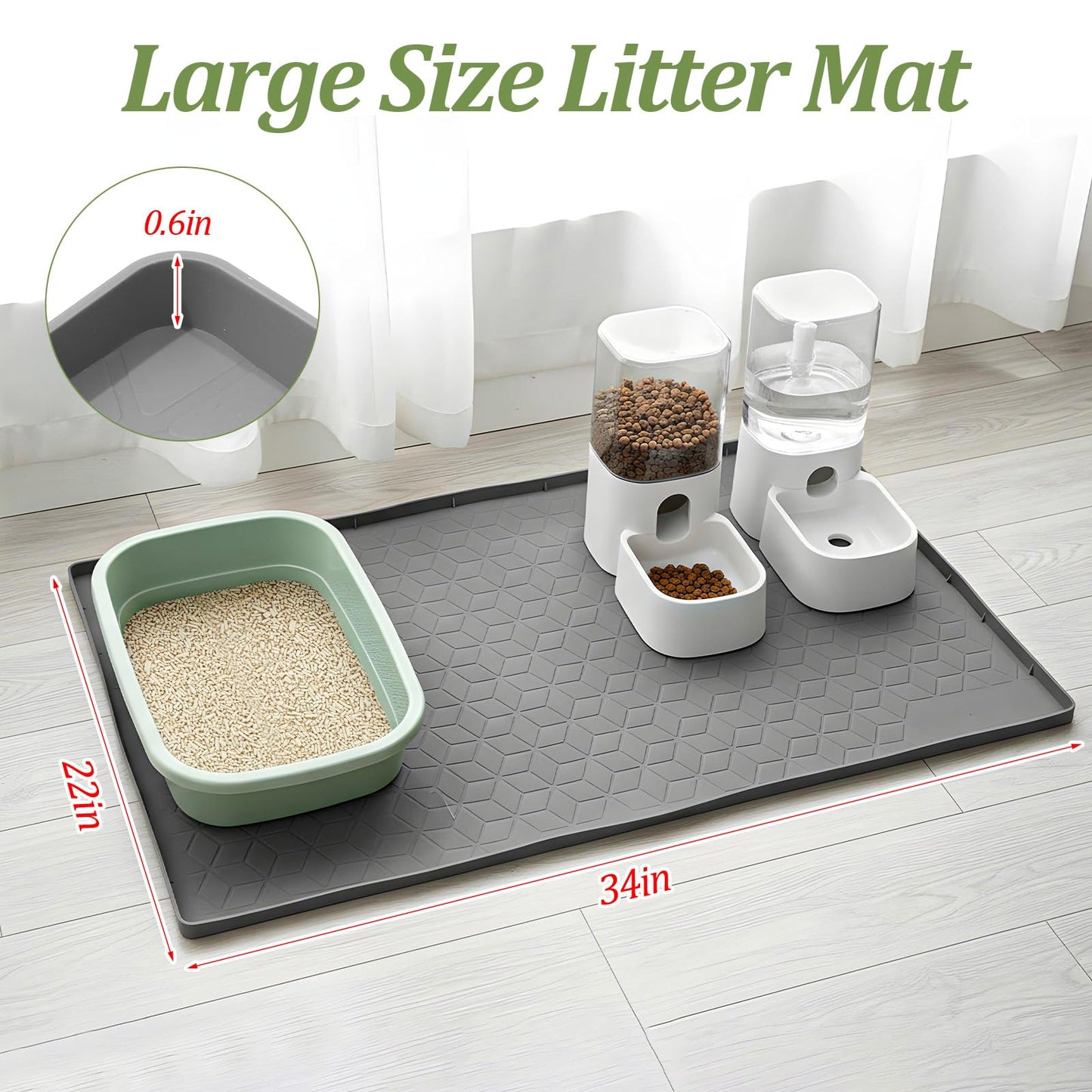 Xaajooio Cat Litter Mat for Litter Box, Silicone Large Cat Litter Trapping Mat - 34x22 in, Waterproof & Non-Slip, Durable & Easy Clean, Gray