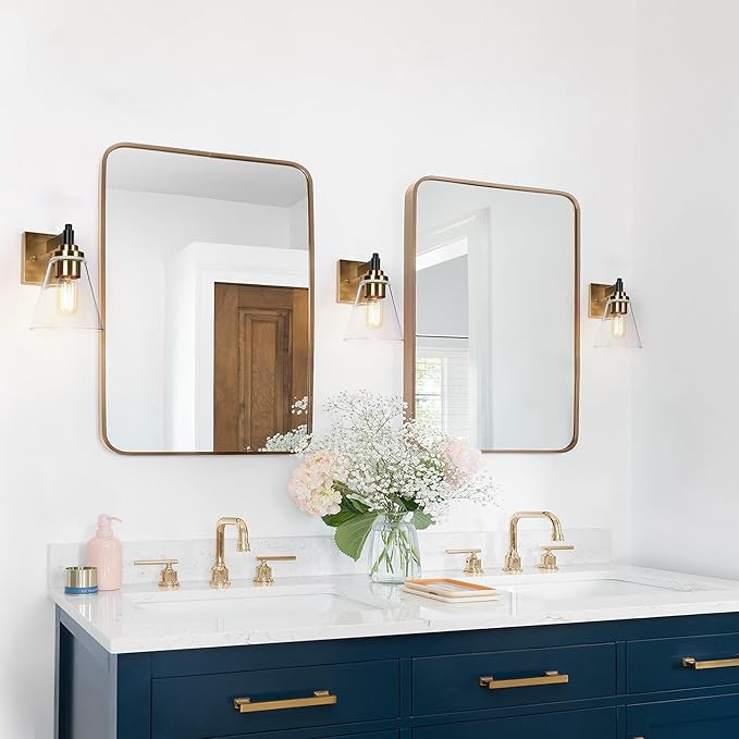 KSANA Wall Sconces, Black and Gold Wall Lights for Bedroom, Wall Mounted Lamps with Flared Glass Shade for Living Room, Bathroom,