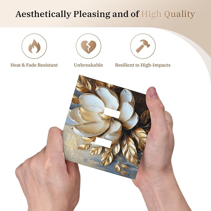 Decorative Art Light Switch Covers Gilded Bloom 2 Gang Double Toggle Wall Plate Decorative Switchcover Electrical Switchplate for Home Decor