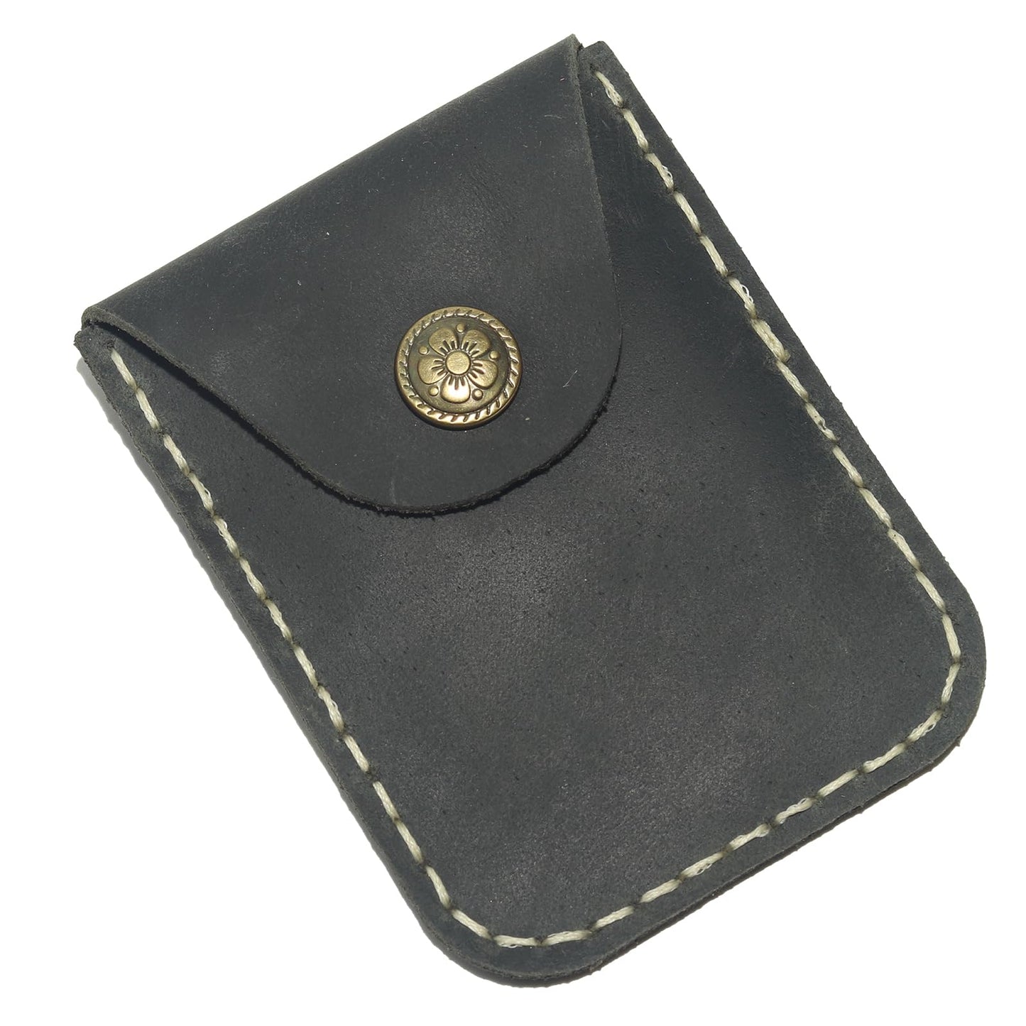 JingRongDa Handmade Men's Slim Genuine Leather Card Holder with Secure Closure Design Front Pocket Design Card Case for Everyday Carry (Black)