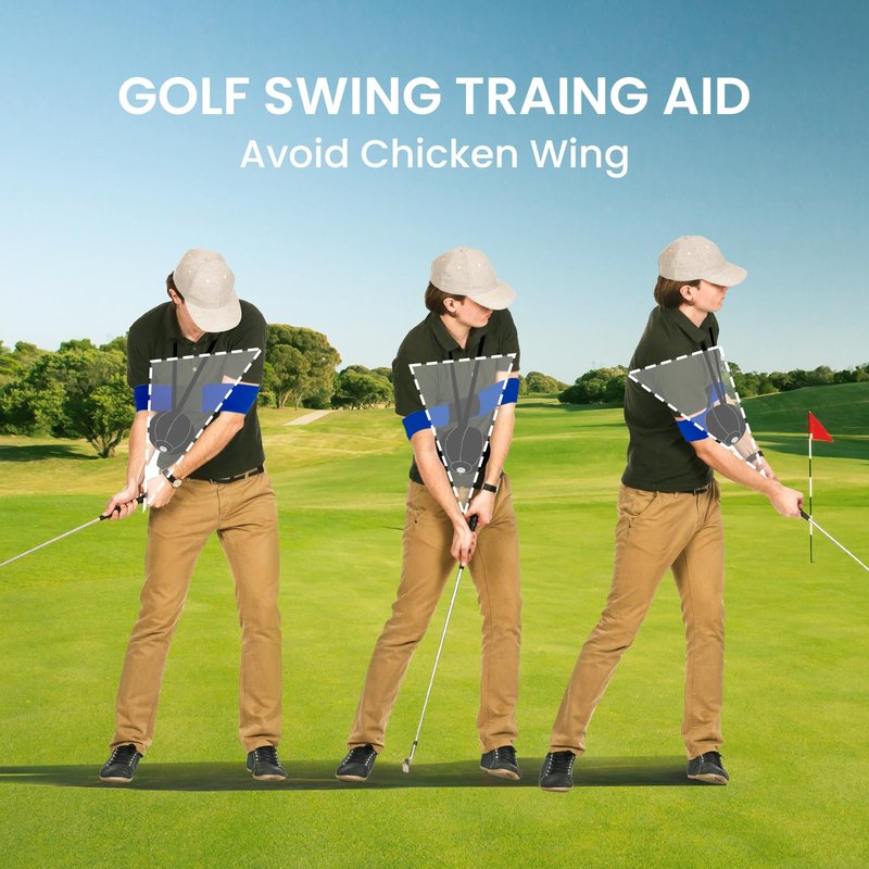 Amy Sport Golf Swing Training Aid Wrist Hinge Adjustable Arm Band with Hanger Ball Connection Band for Correction, Men Women Ball Between Arms Practice Tool (4 Pack Blue)