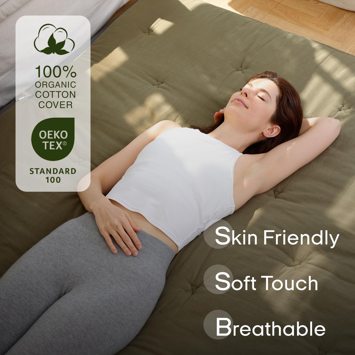ZonLi Japanese Floor Futon Mattress Queen Size 80"x 60", 100% Cotton Cover 4'' Thicken Tatami Mattress, Foldable Sleeping Pad, Portable Dormitory Tatami Mat, Roll Up Floor Lounger Bed for Adult