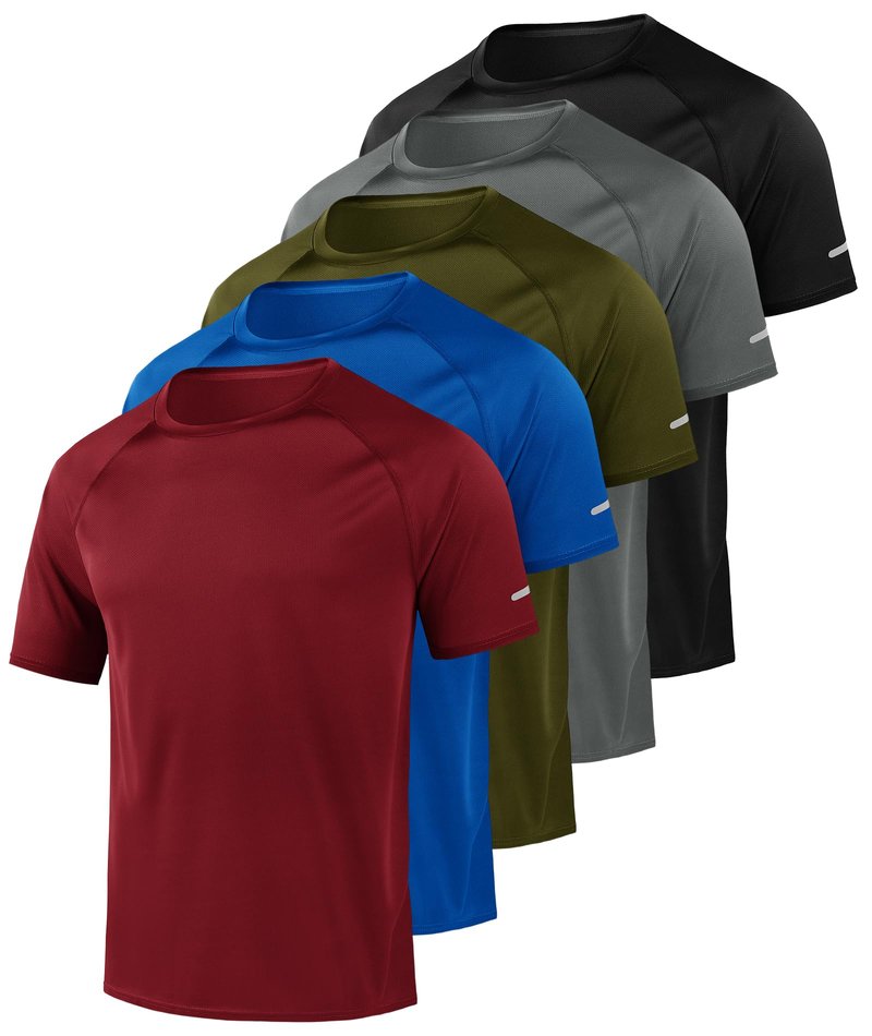 Little Beauty 5 Pack Workout Shirts for Men Mesh Fast Dry Gym Shirts Moisture Wicking Short Sleeve Running Shirts Blue/Red/Army Green/Grey/Black XL