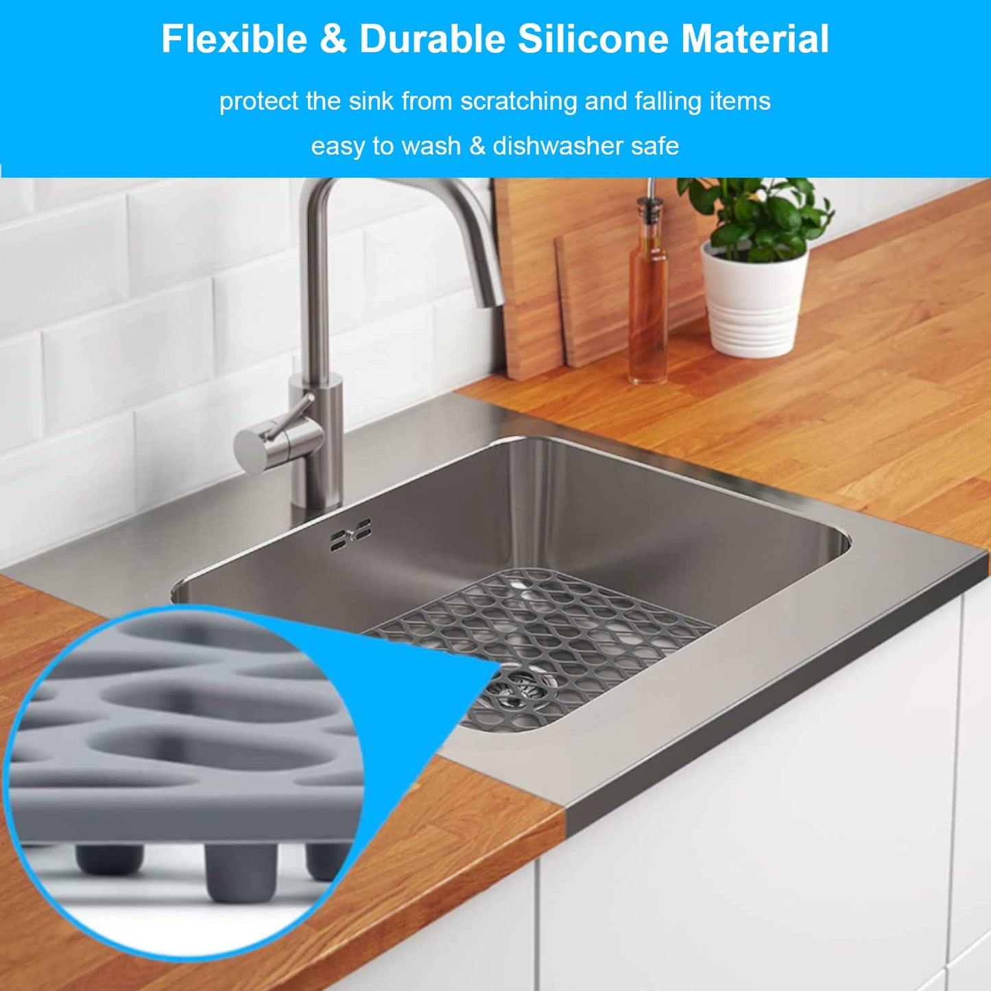 Sink Protectors for Kitchen Sink, SCITURE Sink Mats for Kitchen Stainless/Ceramic Sinks, Folding Non-slip Kitchen Sink Mat, Heat Resistant Silicone Sink Mat (1 Pcs, Grey, 13.58 ''x 11.6 '')