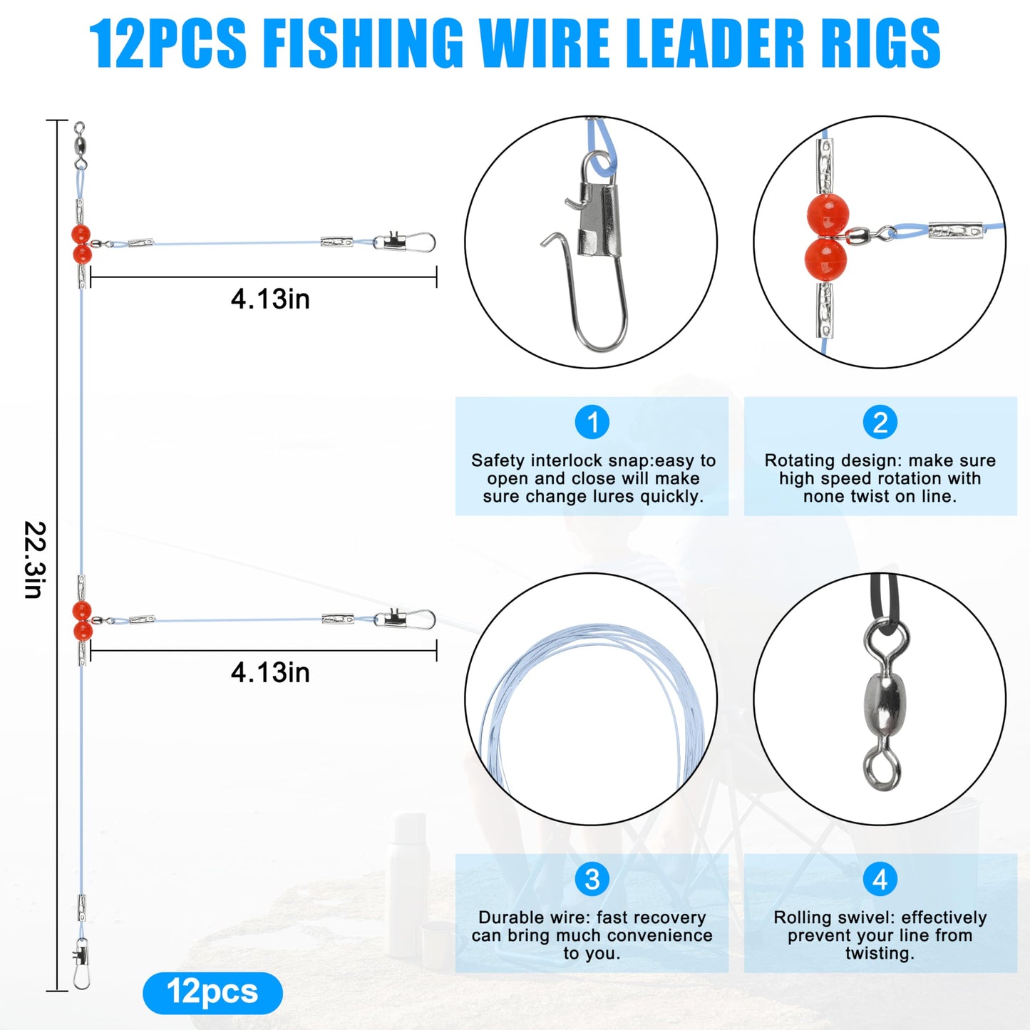 Saltwater Surf Fishing Tackle Kit - Saltwater Surf Fishing Rigs Bottom Rigs Include Fishing Leader Rigs Pyramid Sinkers Bass Casting Sinker Circle Hooks for Striped Bass Red Drum Flounder