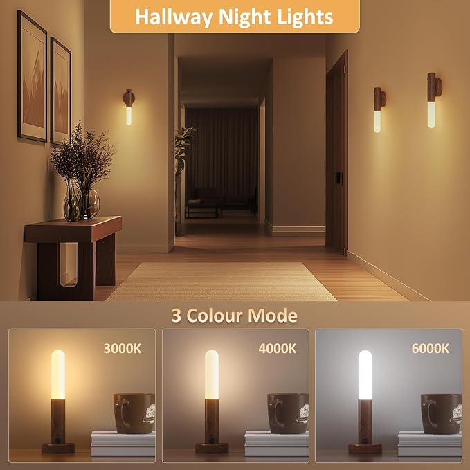 Motion Sensor Light Indoor, Battery Operated LED Lights for Bedroom, 3 Colors & Dimmable, Portable Rechargeable Wall Sconce for Bathroom Hallway Stair Understairs Cupboard, Gift for Kids Parents(Opal)