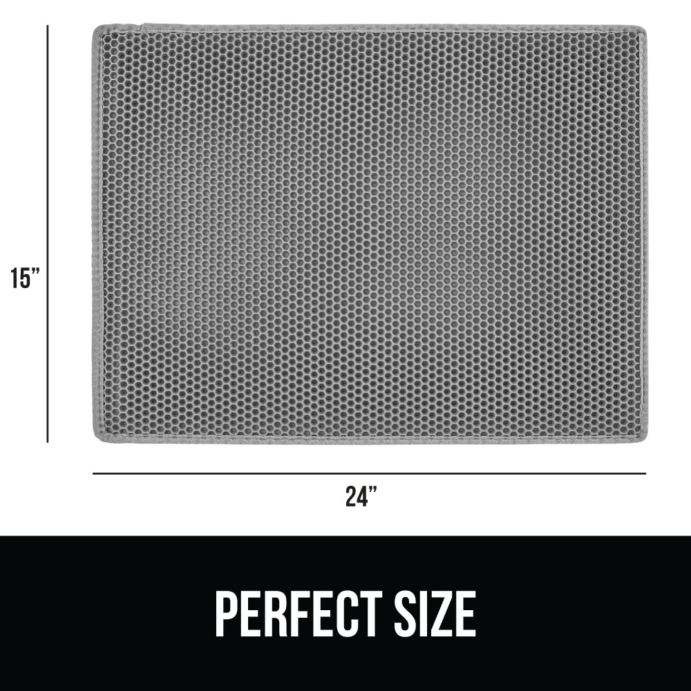 GORILLA GRIP Honeycomb Cat Litter Box Mat, Two Layer Trapping Waste Mats, Soft On Paws, Litter Box Supplies and Essentials for Indoor Cats, Traps Excess, Water Resistant for Floors, 24x15 Gray