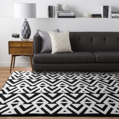 Ompaa Ultra Soft Geometric Bedroom Rugs Memory Foam Carpet, Black 5 x 8 Feet, Cozy Area Rugs for Living Room Couch Dorm Bedside Kids Girls Teens Room Nursery Decor Floor Mat