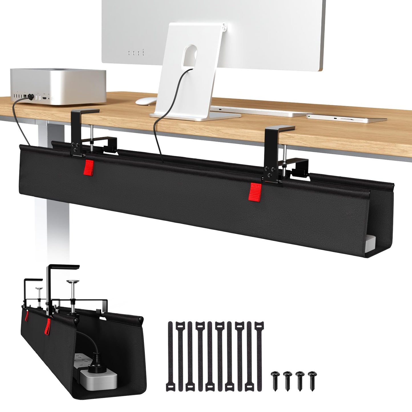 Univivi No Drill Under Desk Cable Management Tray, 36" Cord Organizer for Table, Clamp/Screw Mount Desk Cable Management, Premium Fabric Cable Management Tray for Office, Home