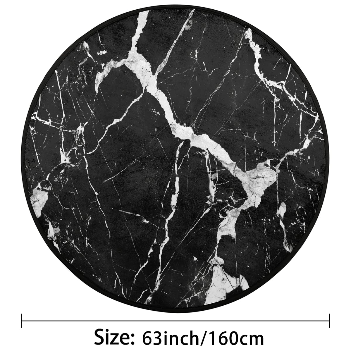 Black and White Marble Texture 63inch Round Indoor Rug, Washable Anti Slip, Room Decor Circle Carpet for Bedroom Living Room Pad